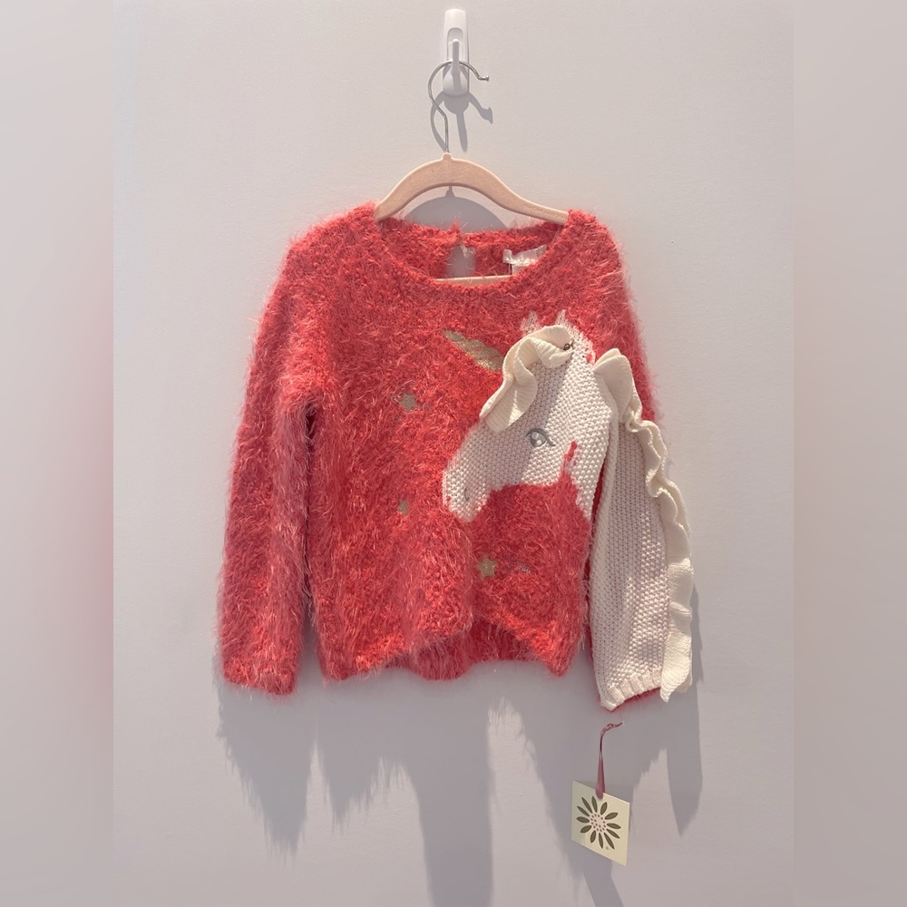 Long sleeve Unicorn Sweater, fuzzy, pink